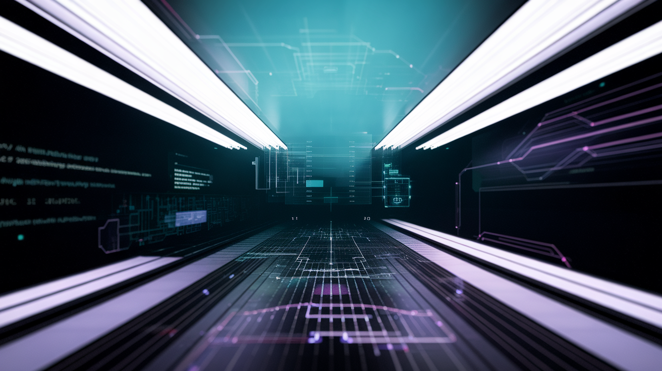 Abstract visualization representing what does custom software actually cost in 2026? — dark theme with cyan and purple accents